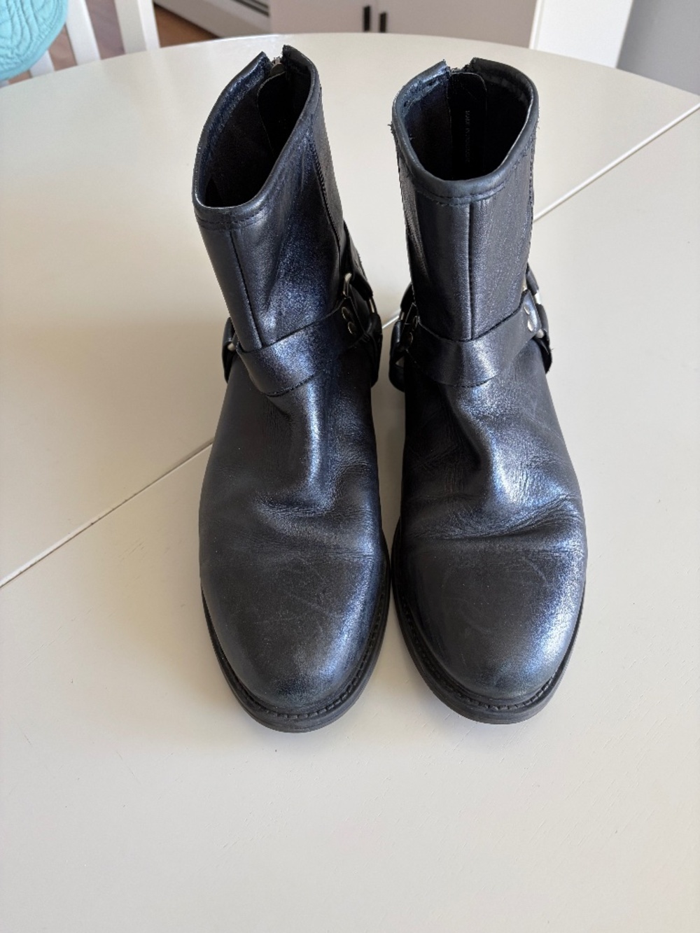 Avellini Black Leather Harness Moto Ankle Boots EU 40